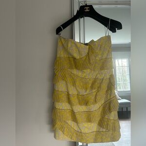 Cynthia Steffe Yellow and Tan Strapless Scalloped Mini Dress
